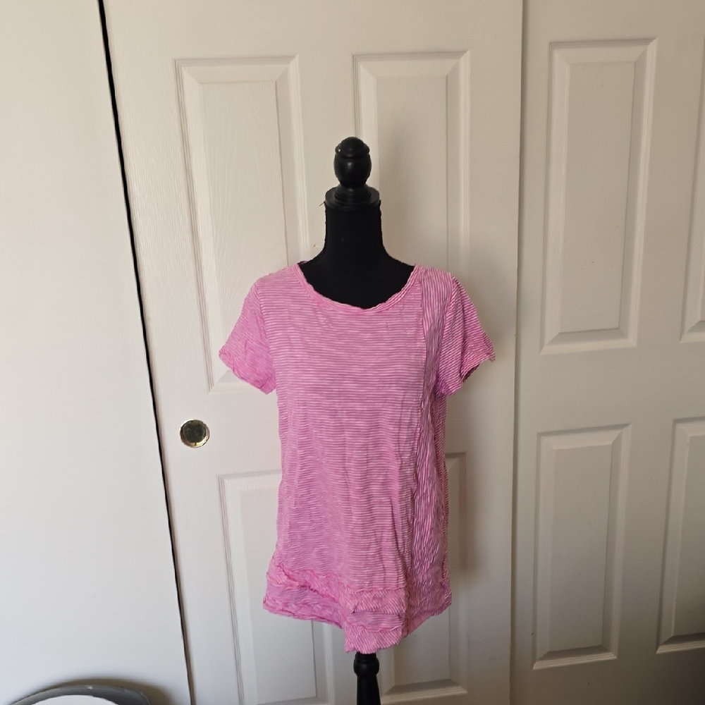 Soft Surroundings Pink Striped Short Sleeve Top